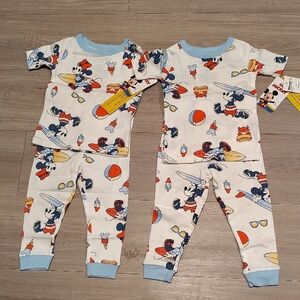 Disney Kids White Blue Red Surfing Mickey Pajama Sets Sold Each!